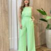 Conjunto Feminino Marina Regata e Calça Pantalona Zíper Verde Claro - Fernanda Ramos Store