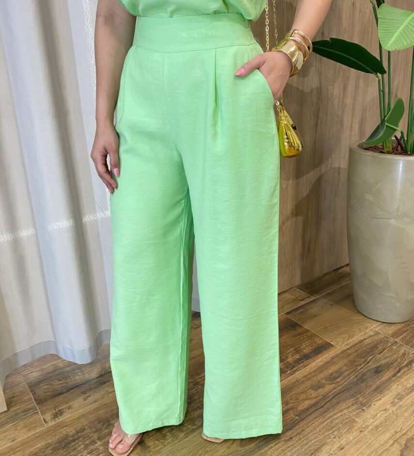 Conjunto Feminino Marina Regata e Calça Pantalona Zíper Verde Claro - Fernanda Ramos Store