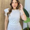 Conjunto Feminino Rendado Simone Blusa e Saia Midi Off White - Fernanda Ramos Store