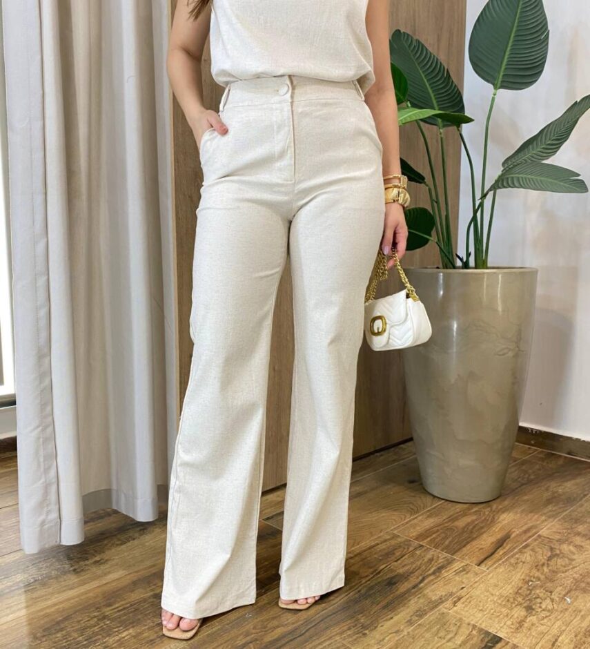 Conjunto Feminino Stela Regata e Calça Cru Mesclado - Fernanda Ramos Store