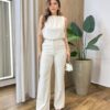 Conjunto Feminino Stela Regata e Calça Cru Mesclado - Fernanda Ramos Store
