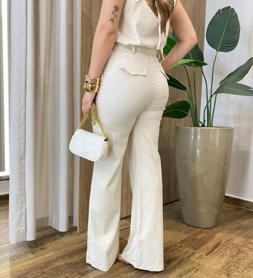 Conjunto Feminino Stela Regata e Calça Cru Mesclado - Fernanda Ramos Store