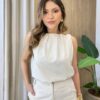 Conjunto Feminino Stela Regata e Calça Cru Mesclado - Fernanda Ramos Store