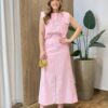 Conjunto Feminino Viscolinho Sophia Cropped e Saia Midi Rosa - Fernanda Ramos Store