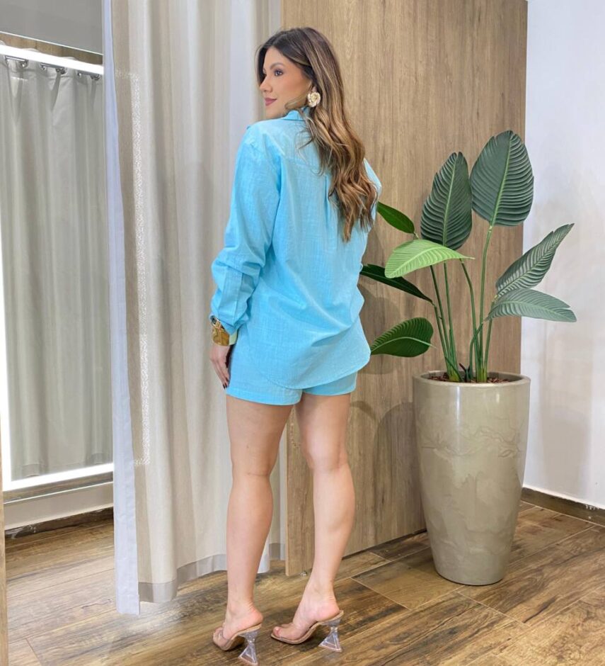 Conjunto Feminino Zya Camisa e Short Azul Piscina - Fernanda Ramos Store