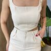 Conjunto Soraya Cropped sem Bojo e Calça Bege - Fernanda Ramos Store