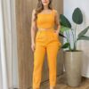 Conjunto Soraya Cropped sem Bojo e Calça Laranja - Fernanda Ramos Store