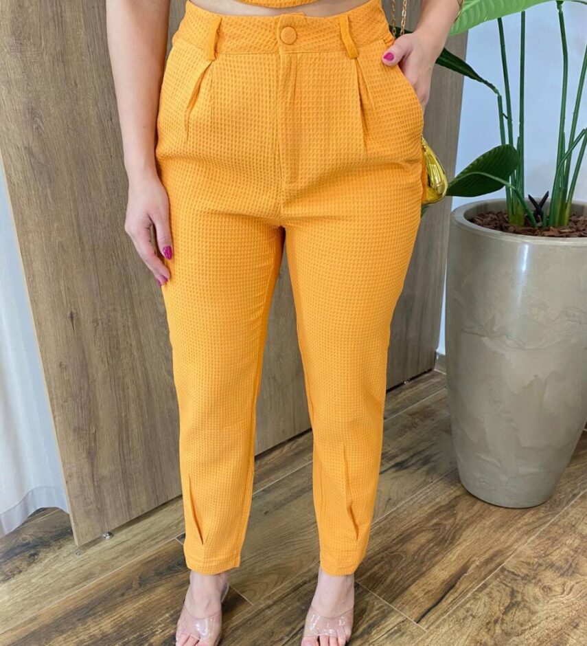 Conjunto Soraya Cropped sem Bojo e Calça Laranja - Fernanda Ramos Store