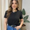 Cropped Feminino Alfaiataria Arya Manga Curta Preto - Fernanda Ramos Store