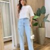 Cropped Feminino Manga Curta Opper East Off White - Fernanda Ramos Store