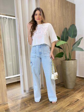 Cropped Feminino Manga Curta Opper East Off White - Fernanda Ramos Store