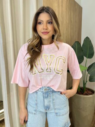 Cropped Feminino Manga Curta Opper East Rosa - Fernanda Ramos Store