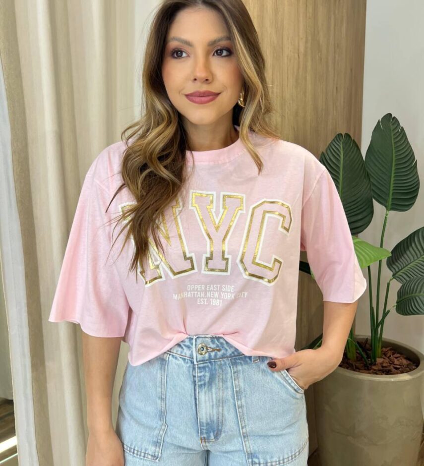 Cropped Feminino Manga Curta Opper East Rosa - Fernanda Ramos Store
