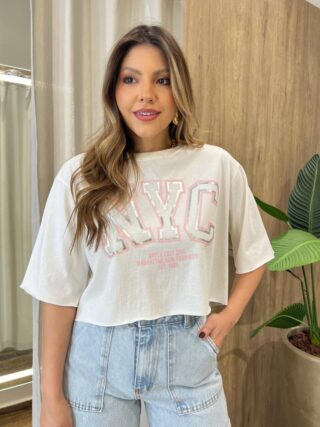 Cropped Feminino Manga Curta Opper East Off White - Fernanda Ramos Store