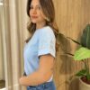Cropped Feminino Marli Manga Curta Detalhe em Bordado Azul - Fernanda Ramos Store