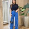 Cropped Feminino Marli Manga Curta Detalhe em Bordado Preto - Fernanda Ramos Store