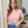 Cropped Feminino Marli Manga Curta Detalhe em Bordado Rosa - Fernanda Ramos Store