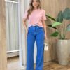 Cropped Feminino Marli Manga Curta Detalhe em Bordado Rosa - Fernanda Ramos Store