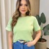 Cropped Feminino Marli Manga Curta Detalhe em Bordado Verde - Fernanda Ramos Store