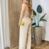 Macacão Longo Feminino Angelina com Bojo Detalhe em Botões Bege - Fernanda Ramos Store