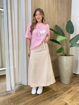 Max T-shirt Feminina Manga Curta Estampa Hello Rosa - Fernanda Ramos Store