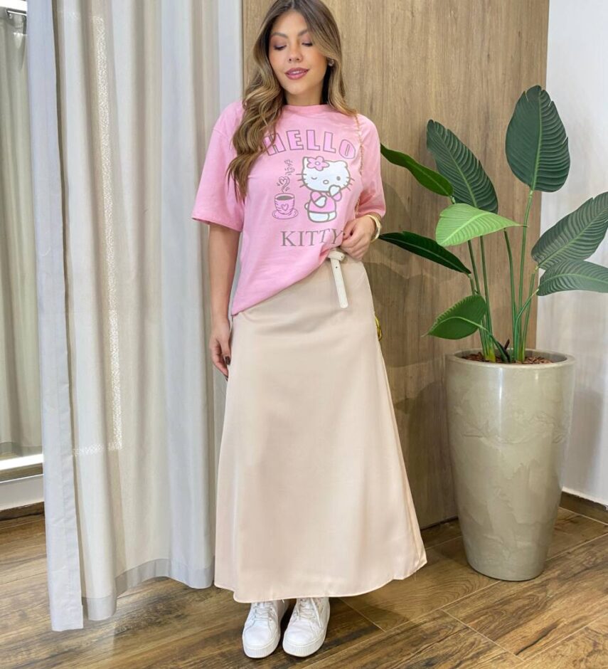 Max T-shirt Feminina Manga Curta Estampa Hello Rosa - Fernanda Ramos Store