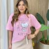 Max T-shirt Feminina Manga Curta Estampa Hello Rosa - Fernanda Ramos Store