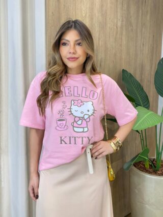 Max T-shirt Feminina Manga Curta Estampa Hello Rosa - Fernanda Ramos Store