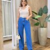 Regata Feminina Canelada Anne com Flores nas Alças Bege - Fernanda Ramos Store