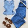 Regata Feminina Canelada Talia com Strass nas Alças Azul - Fernanda Ramos Store