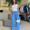 Regata Feminina Canelada Talia com Strass nas Alças Branca - Fernanda Ramos Store