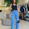Regata Feminina Canelada Talia com Strass nas Alças Preta - Fernanda Ramos Store