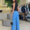 Regata Feminina Canelada Talia com Strass nas Alças Preta - Fernanda Ramos Store
