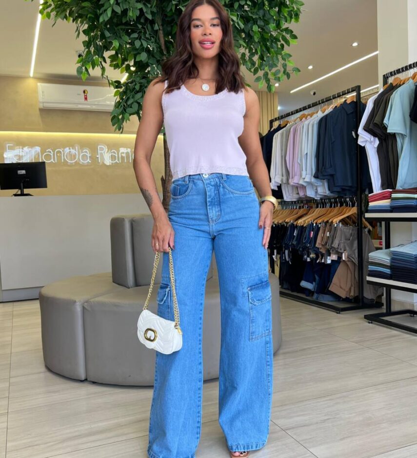 Regata Feminina Canelada Talia com Strass nas Alças Rosa - Fernanda Ramos Store