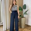 Regata Lis Feminina Viscolinho com Listras Preto - Fernanda Ramos Store