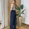 Regata Lis Feminina Viscolinho com Listras Preto - Fernanda Ramos Store