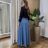Saia Elis Longa Feminina com Bolsos e Ziper Azul - Fernanda Ramos Store