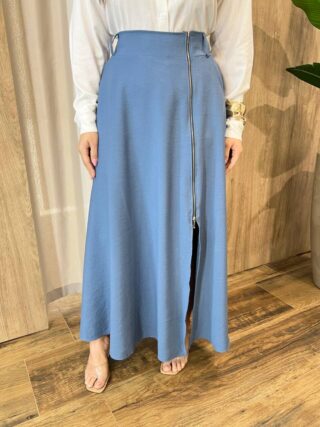 Saia Elis Longa Feminina com Bolsos e Ziper Azul - Fernanda Ramos Store