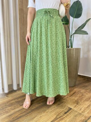 Saia Feminina Longa Luísa com Bolsos e Fenda Floral Verde - Fernanda Ramos Store