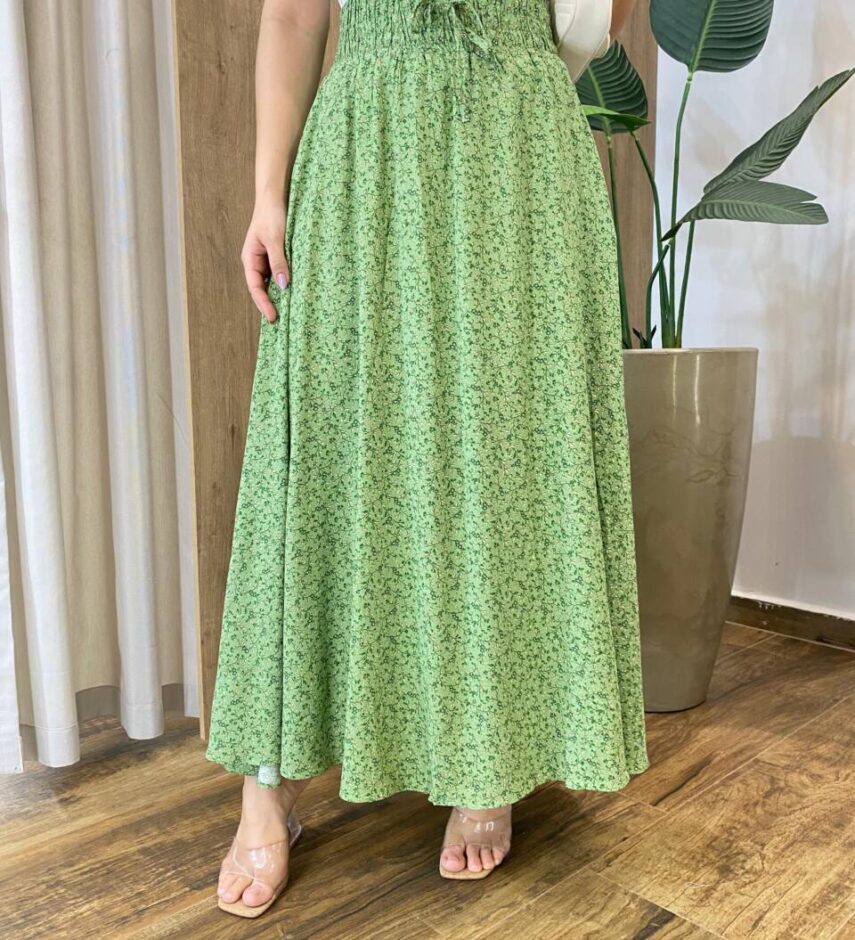 Saia Feminina Longa Luísa com Bolsos e Fenda Floral Verde - Fernanda Ramos Store