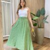 Saia Feminina Longa Luísa com Bolsos e Fenda Flores Verde - Fernanda Ramos Store