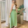 Saia Feminina Longa Luísa com Bolsos e Fenda Flores Verde - Fernanda Ramos Store