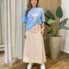 Saia Feminina Midi Bela em Cetim com Zíper Salmão - Fernanda Ramos Store