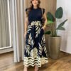 Saia Longa Feminina Ingrid com Bolsos e Fenda Preto e Bege - Fernanda Ramos Store