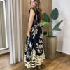 Saia Longa Feminina Ingrid com Bolsos e Fenda Preto e Bege - Fernanda Ramos Store