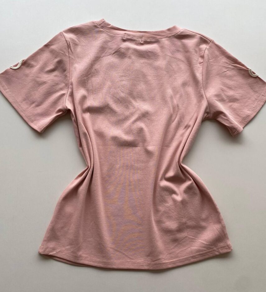 T-shirt Feminina Manga Curta Lois com Bordado Rosé - Fernanda Ramos Store