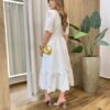Vestido Feminino Ângela Midi Manga 3/4 Detalhe em Guipir Branco - Fernanda Ramos Store