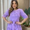 Vestido Feminino Ângela Midi Manga 3/4 Detalhe em Guipir Lilás - Fernanda Ramos Store