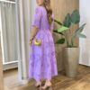 Vestido Feminino Ângela Midi Manga 3/4 Detalhe em Guipir Lilás - Fernanda Ramos Store