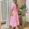 Vestido Feminino Ângela Midi Manga 3/4 Detalhe em Guipir Rosa - Fernanda Ramos Store